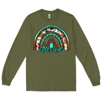 Army Green blessed western rainbow Long Sleeve Tee - Jasminsmagicworld