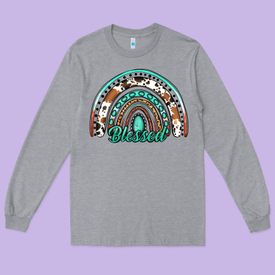 Blessed Western Rainbow Long Sleeve Tee Designed By Jasminsmagicworld