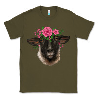 Army Green suffolk ewe sheep with floral headdress Classic Tee - BarkalooDesign
