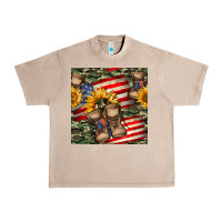 French Oak usa flag with army boot seamless pattern Urban Heavy Tee - BundleAndBundleShop