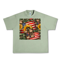 Oil Green usa flag with army boot seamless pattern Urban Heavy Tee - BundleAndBundleShop