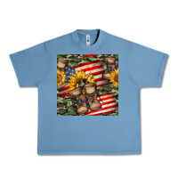 Pebble Blue usa flag with army boot seamless pattern Urban Heavy Tee - BundleAndBundleShop
