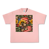 Salmon usa flag with army boot seamless pattern Urban Heavy Tee - BundleAndBundleShop