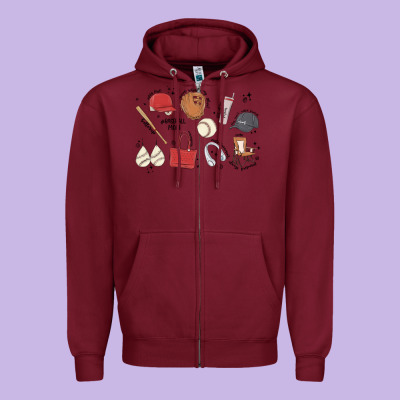 Baseball Mom Zipper Hoodie Designed By Maliassmallbusiness