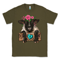 Army Green suffolk ewe peeking with floral headdress Classic Tee - BarkalooDesign