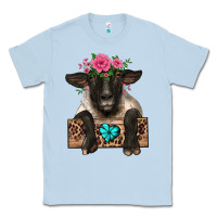 Dusty Blue suffolk ewe peeking with floral headdress Classic Tee - BarkalooDesign