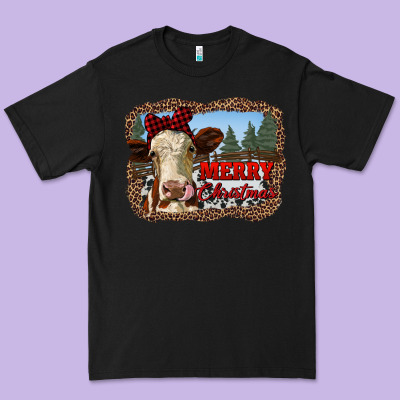 Merry Christmas Heifer Cow With Farm Premium Tee Designed By Ranaportraitstore