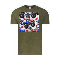 Vintage Olive usa monster truck seamless pattern Vintage Tee - BundleAndBundleShop