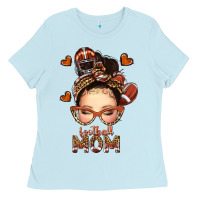 Baby Blue football messy bun mom Ladies Tee - texasbilliewilder