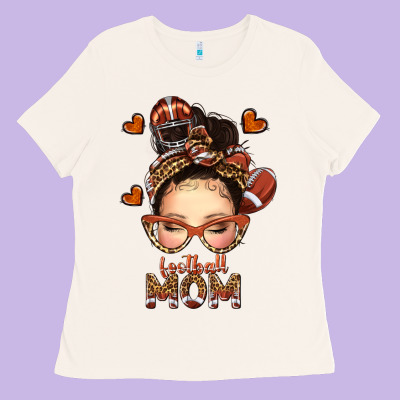 Ladies Tee football messy bun mom