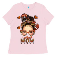 Bubblegum Pink football messy bun mom Ladies Tee - texasbilliewilder