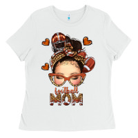 White football messy bun mom Ladies Tee - texasbilliewilder
