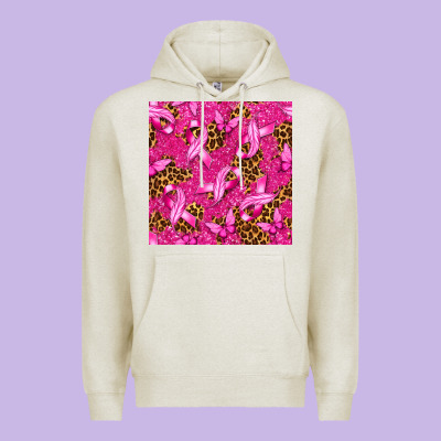 Breast Cancer With Ribbon And Butterfly Seamless P Premium Hoodie Designed By Texasbilliewilder