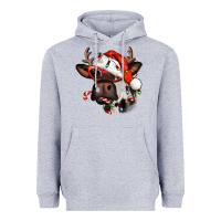 Heather Grey Christmas cow with antlers Heavyweight Hoodie - Jasminsmagicworld