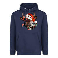 Navy Christmas cow with antlers Heavyweight Hoodie - Jasminsmagicworld