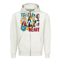 Oatmeal Heather teaching is a work of heart Zipper Hoodie - NancyCooperArtShop