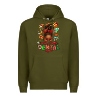 Army Green Santa's Favorite Dental Squad Afro Messy Bun Premium Hoodie - texasbilliewilder