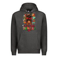 Charcoal Heather Santa's Favorite Dental Squad Afro Messy Bun Premium Hoodie - texasbilliewilder