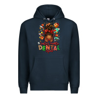 Navy Santa's Favorite Dental Squad Afro Messy Bun Premium Hoodie - texasbilliewilder