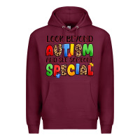 Burgundy look beyond autism and see someone special Premium Hoodie - JahusDesignShop