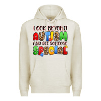 Oatmeal Heather look beyond autism and see someone special Premium Hoodie - JahusDesignShop