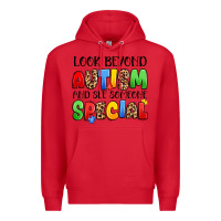 Red look beyond autism and see someone special Premium Hoodie - JahusDesignShop
