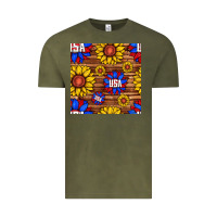 Vintage Olive usa sunflower seamless pattern Vintage Tee - BundleAndBundleShop
