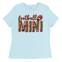 Baby Blue football mini with leopard Ladies Tee - texasbilliewilder