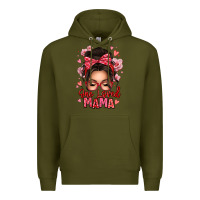 Army Green one loved mama messy bun Premium Hoodie - texasbilliewilder