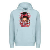 Blue Mist one loved mama messy bun Premium Hoodie - texasbilliewilder