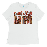 White football mini with leopard Ladies Tee - texasbilliewilder