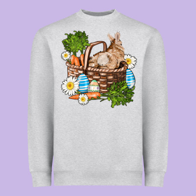 Easter Bunny In Basket Wıth Carrot And Eggs Heavyweight Sweatshirt Designed By Adodesignshop
