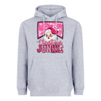 Heather Grey pink Christmas junkie Santa Claus Heavyweight Hoodie - Jasminsmagicworld