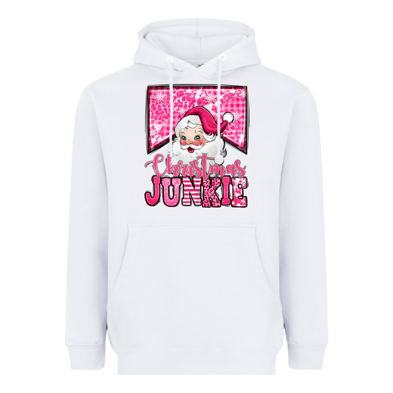 Pink Christmas Junkie Santa Claus Heavyweight Hoodie by Jasminsmagicworld | Teevron