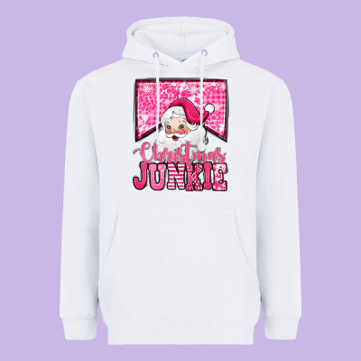 Pink Christmas Junkie Santa Claus Heavyweight Hoodie Designed By Jasminsmagicworld