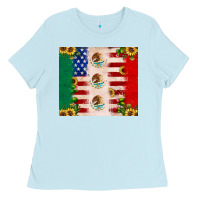 Baby Blue American flag mexico flag sunflower cactus Ladies Tee - JahusDesignShop