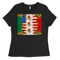 American Flag Mexico Flag Sunflower Cactus Ladies Tee | Teevron