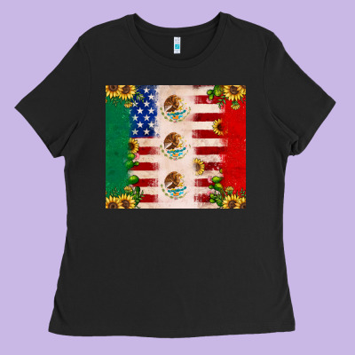 American Flag Mexico Flag Sunflower Cactus Ladies Tee Designed By Jahusdesignshop