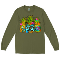 Army Green hello summer pineapple Long Sleeve Tee - Jasminsmagicworld