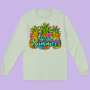 Hello Summer Pineapple Long Sleeve Tee Designed By Jasminsmagicworld