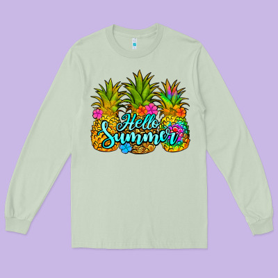 Hello Summer Pineapple Long Sleeve Tee Designed By Jasminsmagicworld