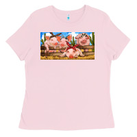 Bubblegum Pink Pig Farm Ladies Tee - RanaPortraitStore
