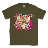 Army Green pink cancer ribbon and october calendar Classic Tee - AdoDesignShop