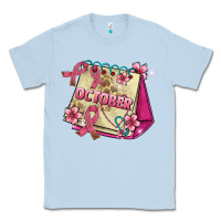 Dusty Blue pink cancer ribbon and october calendar Classic Tee - AdoDesignShop