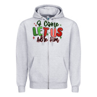 Heather Grey o come let us adore him christmas Zipper Hoodie - MaliasSmallBusiness