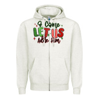 Oatmeal Heather o come let us adore him christmas Zipper Hoodie - MaliasSmallBusiness