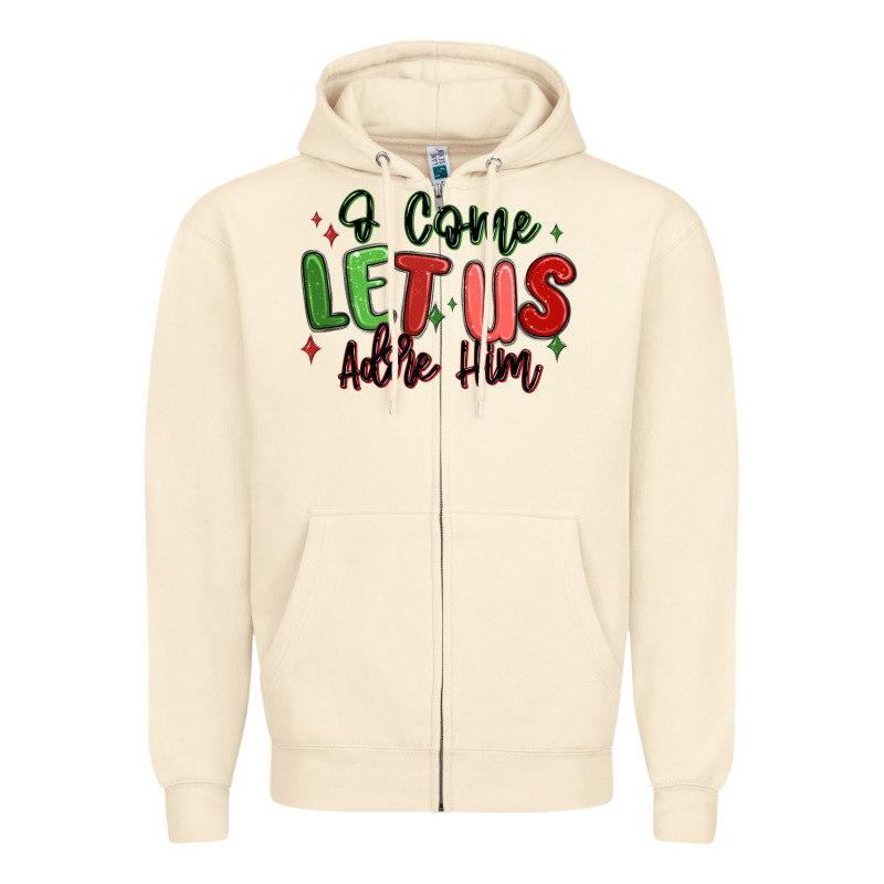 O Come Let Us Adore Him Christmas Zipper Hoodie by MaliasSmallBusiness | Teevron
