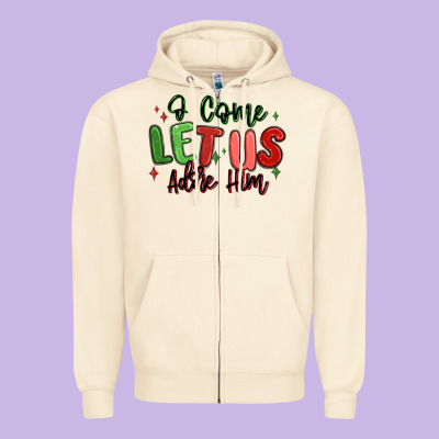 O Come Let Us Adore Him Christmas Zipper Hoodie Designed By Maliassmallbusiness