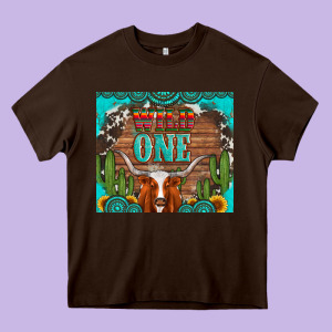 Wild One Longhorn Gemstones Cactus And Sunflowers Heavy Core Tee Designed By Artiststas