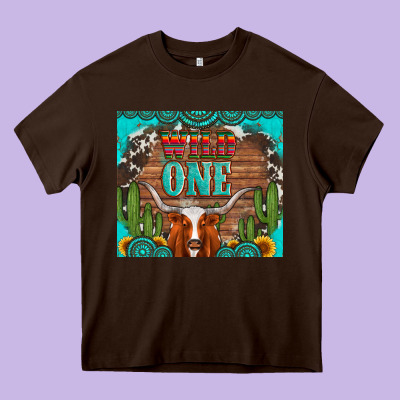 Wild One Longhorn Gemstones Cactus And Sunflowers Heavy Core Tee Designed By Artiststas
